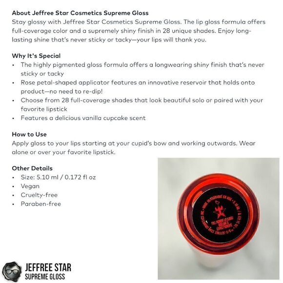 JEFFREE STAR HALLOWEEN 21 SUPREME GLOSS FULL PIGMENT LIP COLOR DEVIL HORNS RED - Picture 14 of 16